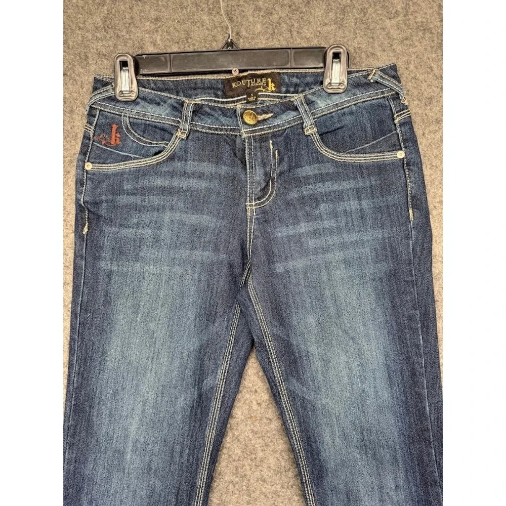 Kouture by Kimora Women Dark Wash Bootcut Jeans Y2K Low Rise Size S Embroidered‎